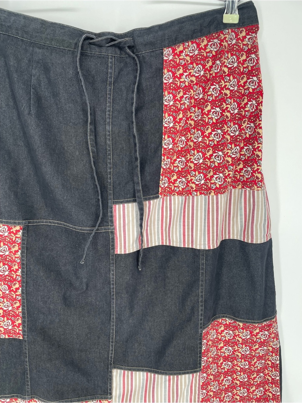 80s 90s Koos Of Course! Patchwork Denim Style Midi Skirt Elastic Waist Cotton - Picture 9 of 15